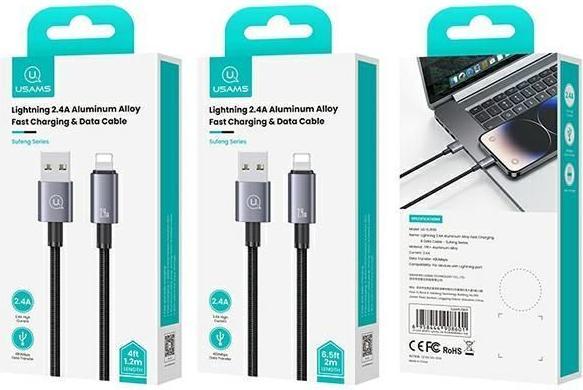 Actual product image Usams Cable USB na Lightning 2,4A 2m Fast Charging stalowy/tarnish SJ669USB01 (US-SJ669) (2 m)