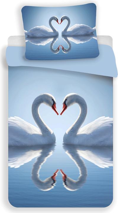 Tinisu Schwan Herz Bettwäsche - 140x200 cm Schwäne Kissen und Decke