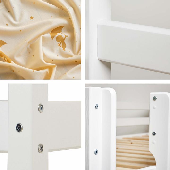 Actual product image Hoppekids ECO Comfort half high bed 90x200 with Yellow Ole Lukoie curtain, White (90 x 200 cm)