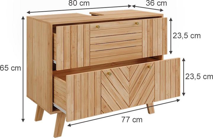 Immagine prodotto Vicco Waschbeckenunterschrank Lucie, Bambus, 80 x 65 cm mit 2 Schubladen (80 x 36 x 65 cm)