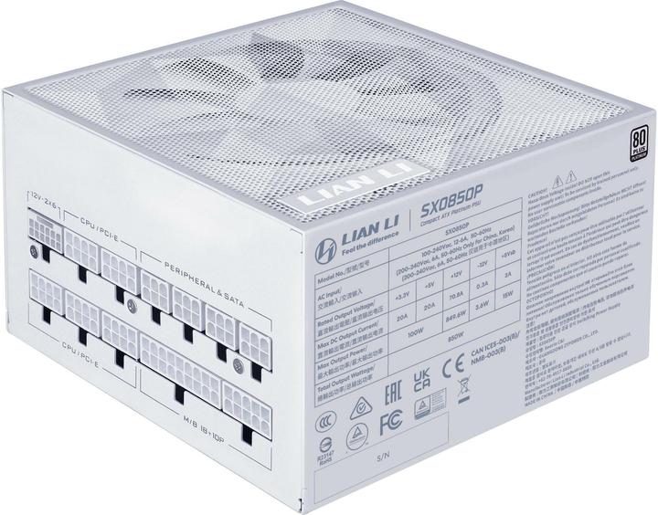 Productafbeelding Lian-Li SX Series 80 PLUS Platinum Netzteil, vollmodular, PCIe 5.1, ATX 3.1 - 850 Watt, weiss (850 W)