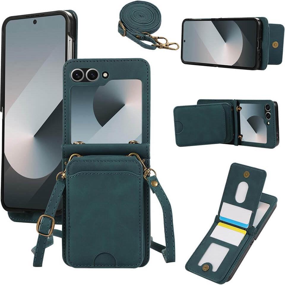Cover-Discount Etui viele Kartenfächer mit Umhängeband (Samsung Galaxy Z Flip7), Cover smartphone, Verde