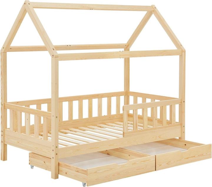 Juskys Kinderbett 90x200cm mit Bettkasten Marli - Natur