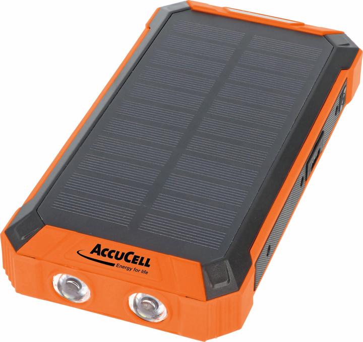 Actual product image AccuCell Powerbank with 4 charging cables, QI charging function, solar panel, LED light (20000 mAh)