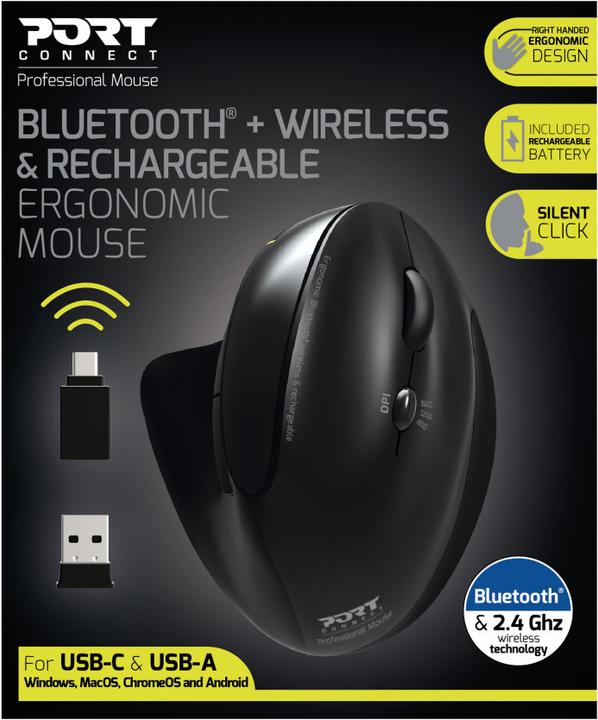 Produktbild Port Designs Mouse Ergonomic Rechargeable Bluetooth Right Handed (Kabellos)