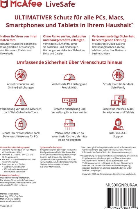 Produktbild McAfee LiveSafe (1 User, 12 Monate)