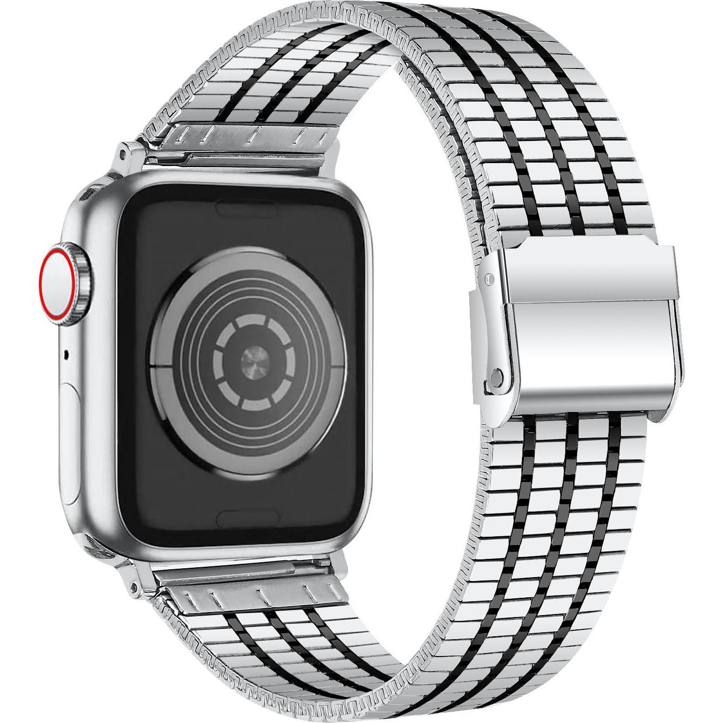 Thumbnail - Strap-it Stahlarmband (Edelstahl, Apple Watch), Uhrenarmband, Schwarz, Silber, Mehrfarbig