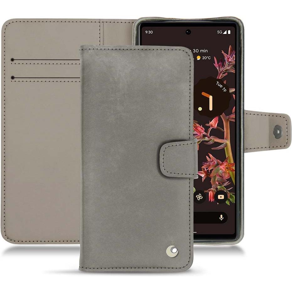 Noreve Lederschutzhülle Wallet (Google Pixel 6), Smartphone Hülle, Grau