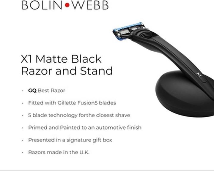 Produktbild Bolin Webb Griff mit Rasierklingenständer in Mattschwarz mit Gillette Fusion5 Klingenkartuschentechnologie -