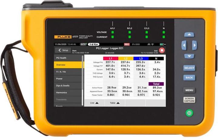 Image du produit Fluke 1777, Power Quality Analyzer Analyseur de réseau avec fonction d'enregistrement, pinces (CAT IV 600V, CAT III 1000V)