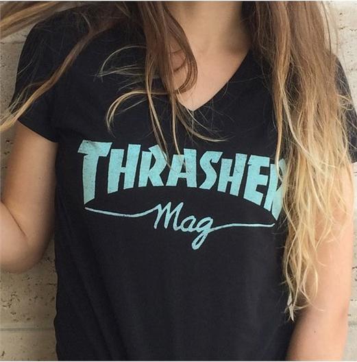 Actual product image Thrasher Girl Mag Logo V-Neck T-Shirt (L)