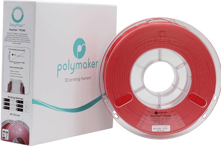 Actual product image Polymaker PD01003 PolyFlex TPU-95A Filament TPU flexible 1.75 mm 750 g Red 1 pc (TPU, 1.75 mm, 750 g, Red)