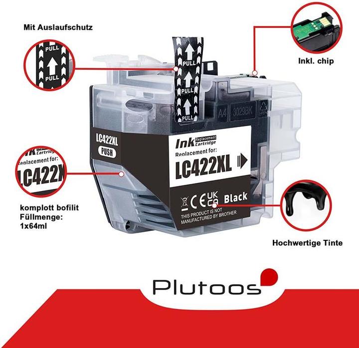 Produktbild Plutoos Brother LC-422XL Patrone XXL kompatibel, Black (LC422XLBK)