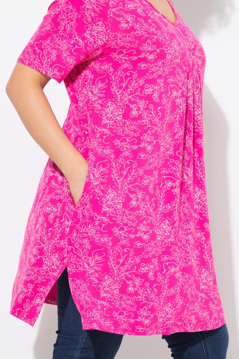 Produktbild Ulla Popken Longshirt, floraler Druck, V-Ausschnitt, Halbarm, Taschen (56)