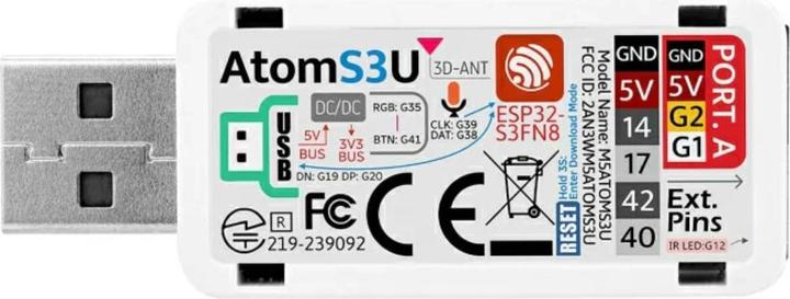 Productafbeelding M5Stack AtomS3U ESP32S3 Ontwikkelingskit met USB-A