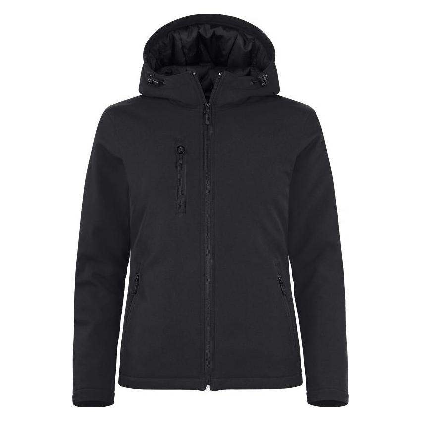 Clique, Damen, Outdoorjacken, Gepolsterte Softshell-Kapuzenjacke (S), Schwarz, S