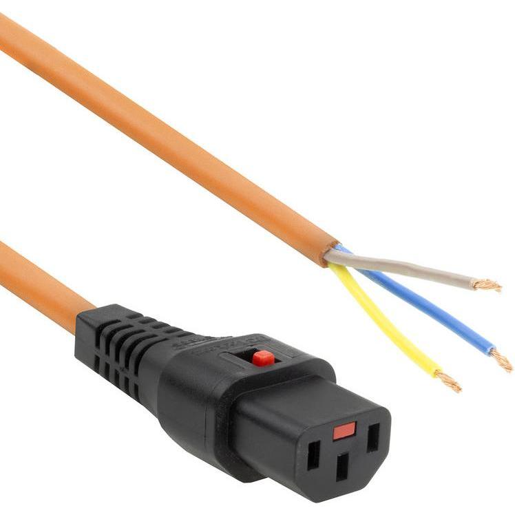 Iec Lock 230V connection cable C13 lockable - open end orange 3.00 m (3 m), Stromkabel