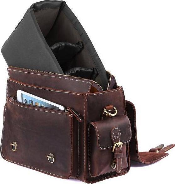 Produktbild Only-Bags.Store Leder Kameratasche, Kamera Satchel Tasche, Vintage Schulter Kameratasche, Echtleder Satteltasche (Kamera Schultertasche)