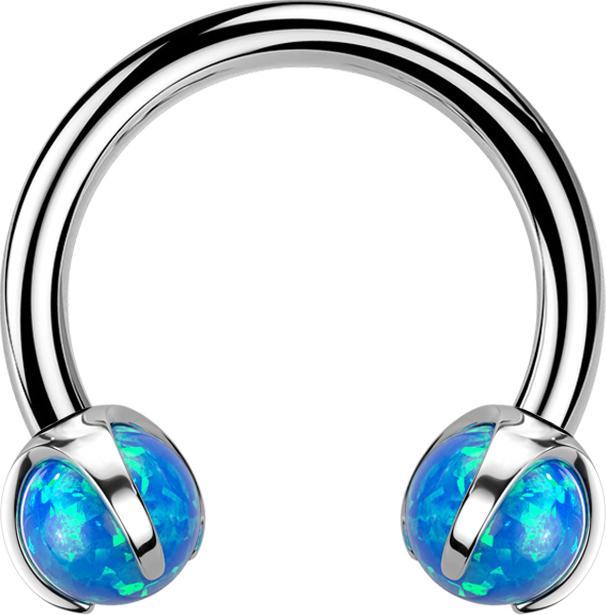 Immagine prodotto Star Piercing Micro Circular Barbell Innengewinde silber mit zwei Kugeln Opal blau gefasst (senza ottone, Acciaio chirurgico 316L)