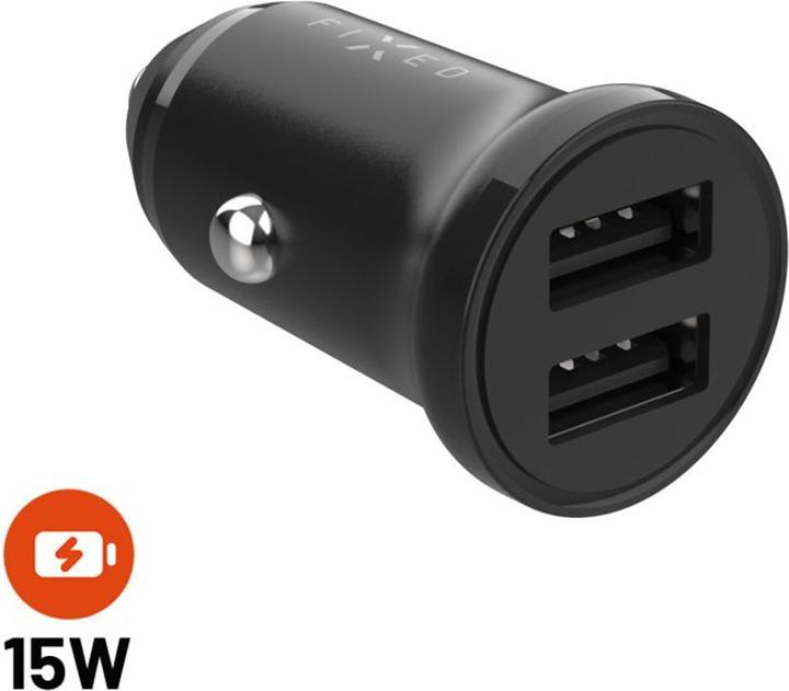 Produktbild Fixed Mini Biloplader 2xUSB-A 15W 12/24V Sort