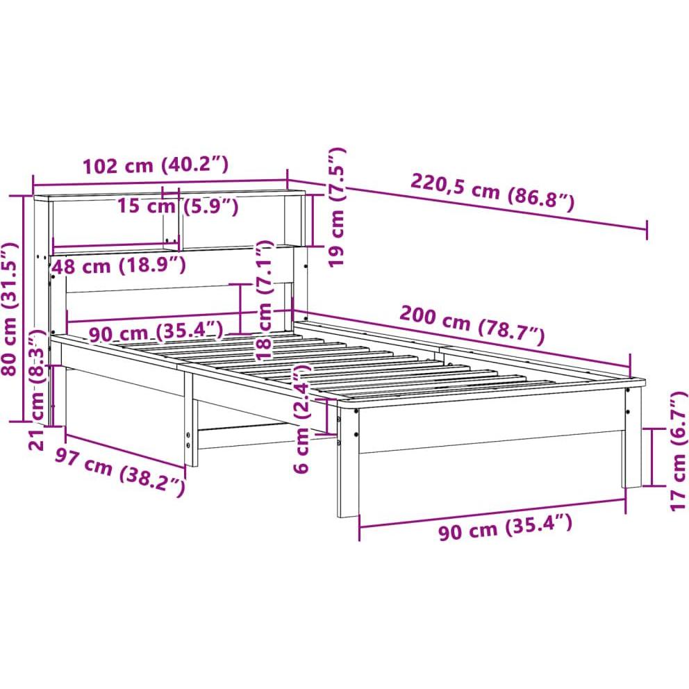 Thumbnail - VidaXL, Bett, Bett mit Regal ohne Matratze Kiefer (90 x 190 cm)