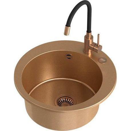Steiner, Waschbecken, ART JAMES 210 (Ø51x20) Steingran Art Copper with hand-held siphon, Maggie PVD copper tap and plug ...