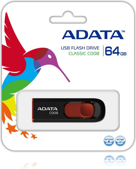 Actual product image Adata USB 2.0 Stick C008 Black/Red 64GB (64 GB, USB-A)