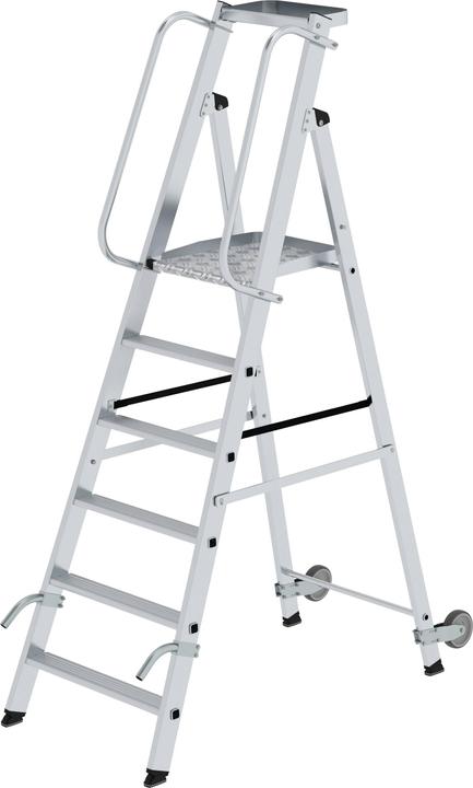 Munk Plattformleiter mit Rollen und Griff 6 Stufen mit Ablageschale (Plattformleiter, 130 cm)