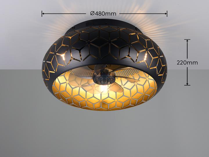 Actual product image RL live your light Ceiling light with fan Bidar R61574080, for 3 x E27 max. 10 watts, IP20, black/gold (54 dB)