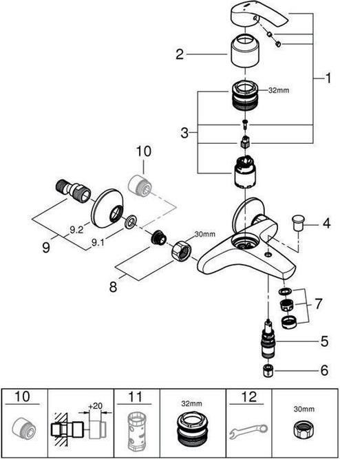 Actual product image Grohe Eurosmart single lever bath mixer