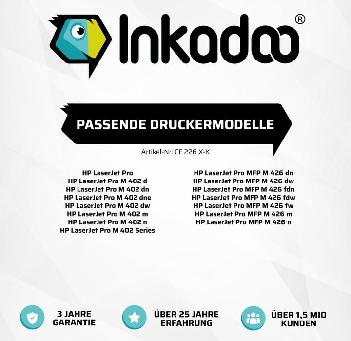 Produktbild Inkadoo kompatibler Toner als Ersatz für HP CF226X / 26X passend für HP LaserJet Pro M 402 Series HP (BK)