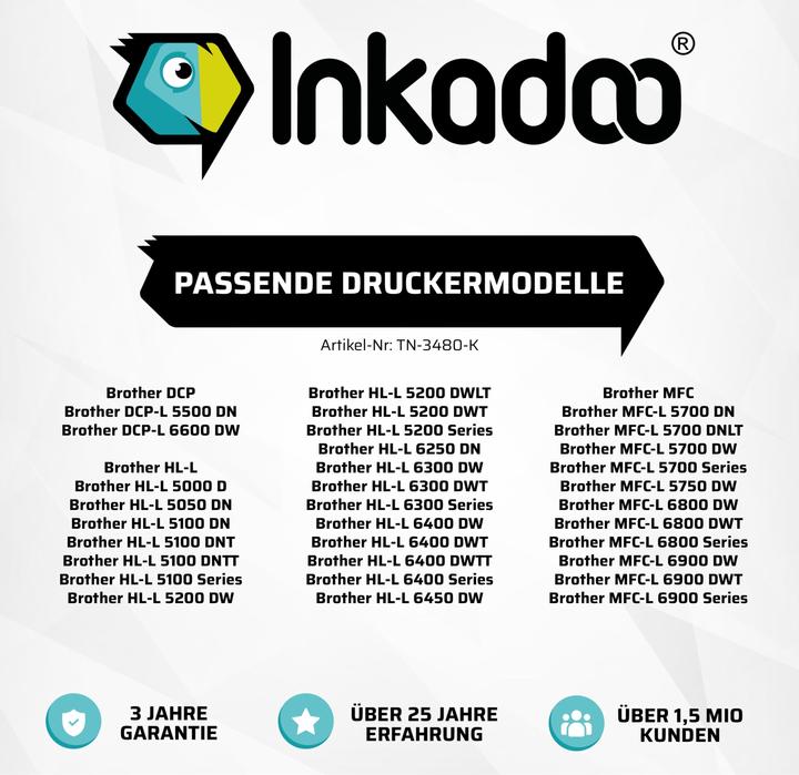 Produktbild Inkadoo kompatibler Toner als Ersatz für Brother TN3430 / TN3480 passend für Brother DCP-L 5500 DCP-L 6600 (BK)