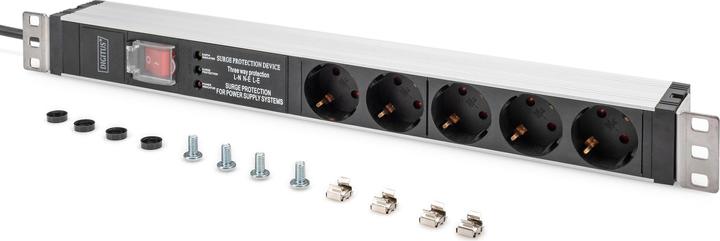 Produktbild Digitus Steckdosenleiste mit Aluminiumprofil und Schalter, Überspannungsschutz, integrierter Netzfilter, 5- (5 x, CEE 7/3, 2 m)