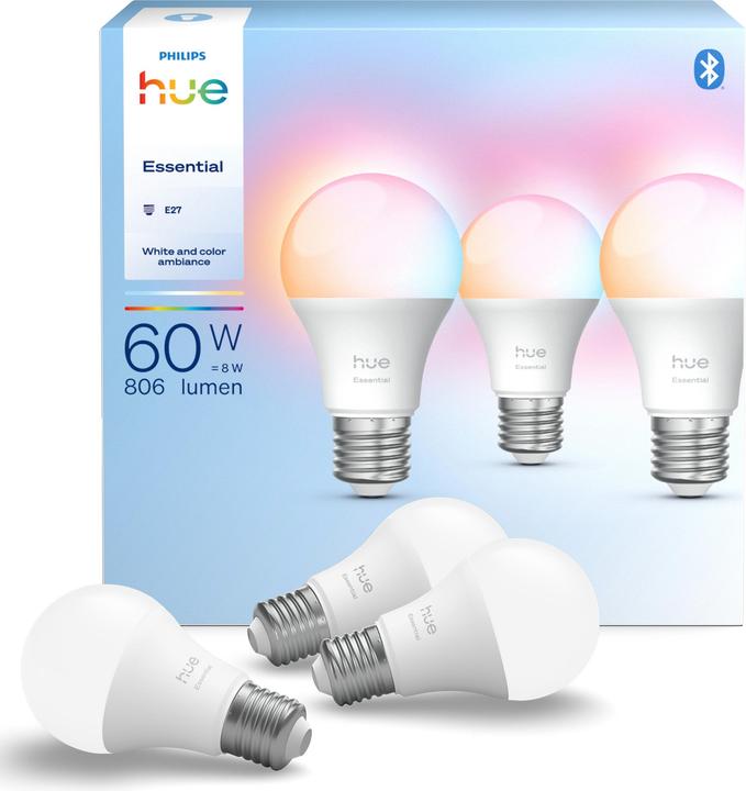 Produktbild Philips Hue Essential White & Color Ambiance (E27, 8 W, 806 lm, 3 x, F)