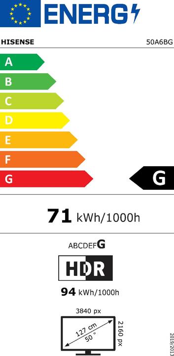 Energy Label Hisense 50A6BG (50", A6BG, LED, 4K, 2022)