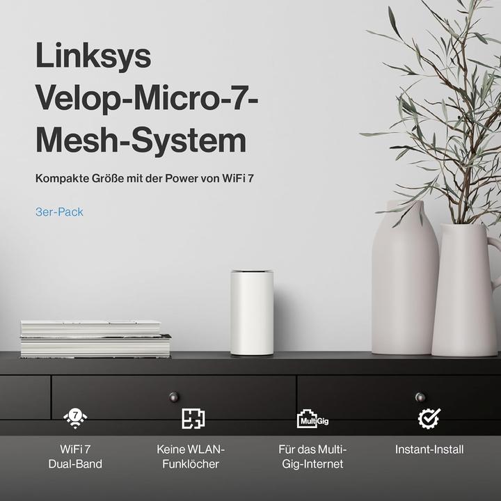 Immagine prodotto Linksys Velop Micro 7 BE5000 Dual-Band Wi-Fi 7 Mesh System (3-pack)