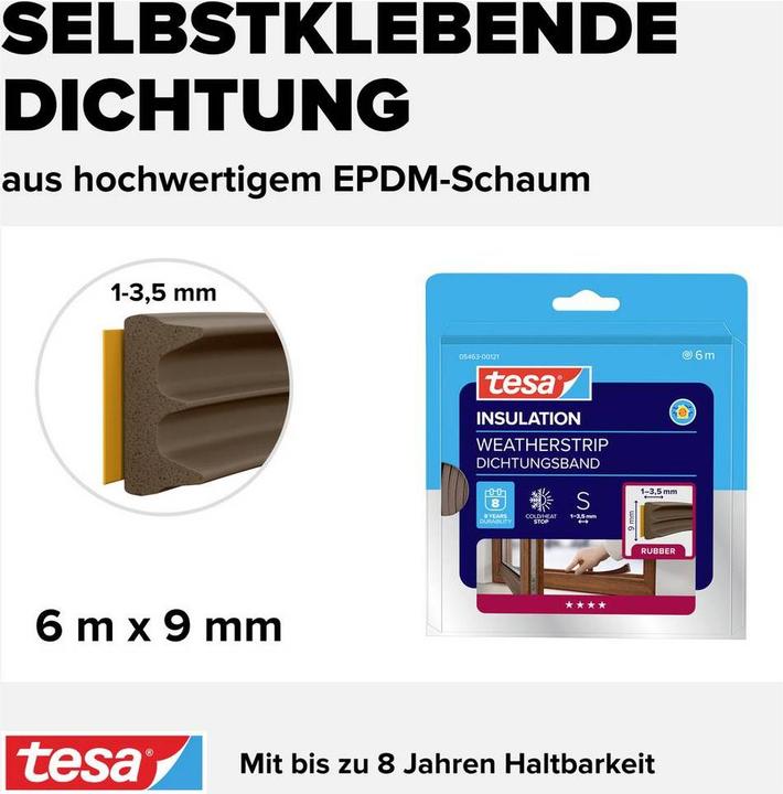 Actual product image tesa tesamoll CLASSIC E-Profil Fensterdichtung, Gummidichtung zum Isolieren