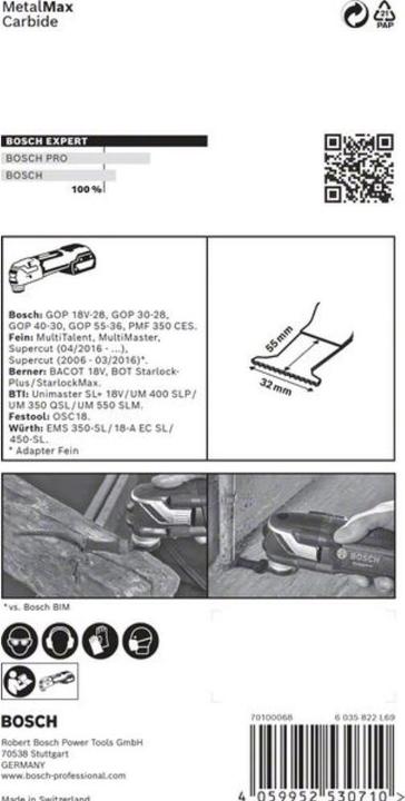 Image du produit Bosch Professional Zubehör Lame Expert MetalMax PAIZ 32 AIT pour outils multifonctions, 50 x 32 mm