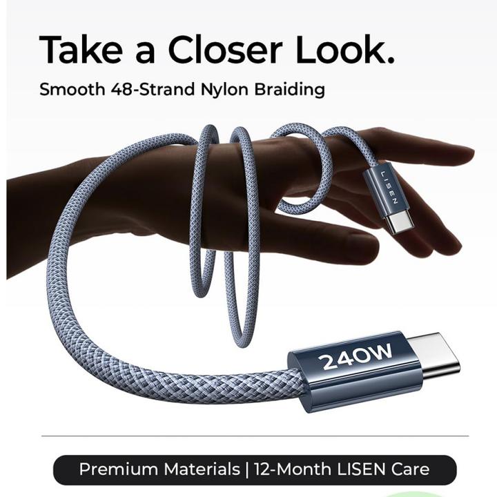 Produktbild Lisen - Data Cable (YL0123070023) - Type-C to Type-C, 240W, Nylon-Braided - Black (2 m, 240 W)