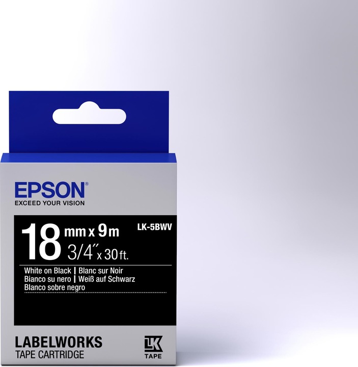 Actual product image Epson Label Cassette Lk-5bwv (1.80 cm, Black)