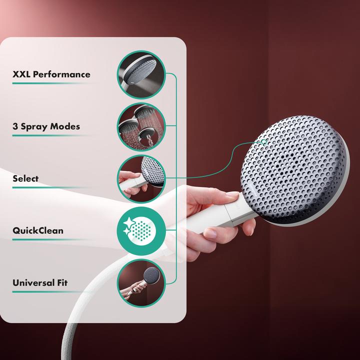 Produktbild hansgrohe Runde Handbrause mit 3 Strahlarten, Anti-Kalk und extra grosser Duschfläche (3 Strahlarten, 10.30 l/min)