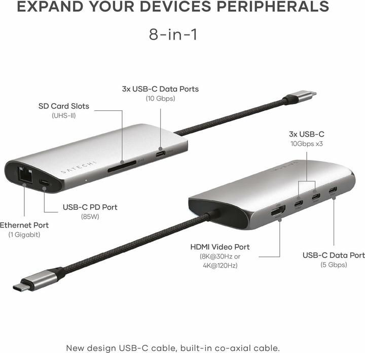 Produktbild Satechi Multiport 8K V3 (USB-C, 7 Ports)