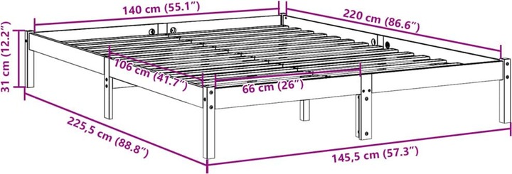 Produktbild VidaXL Bett Extra Lang ohne Matratze 140x220 (140 x 220 cm)