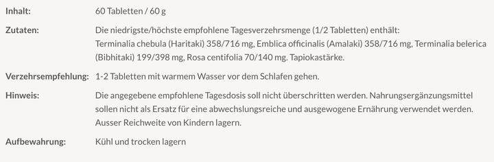 Nährwerte und Zutaten Maharishi Ayurveda Triphala Plus Bio Tabl (60 Stk., Tabletten, 60 g)
