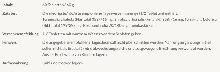 Nährwerte und Zutaten Maharishi Ayurveda Triphala Plus Bio Tabl (60 Stück, Tabletten, 60 g)