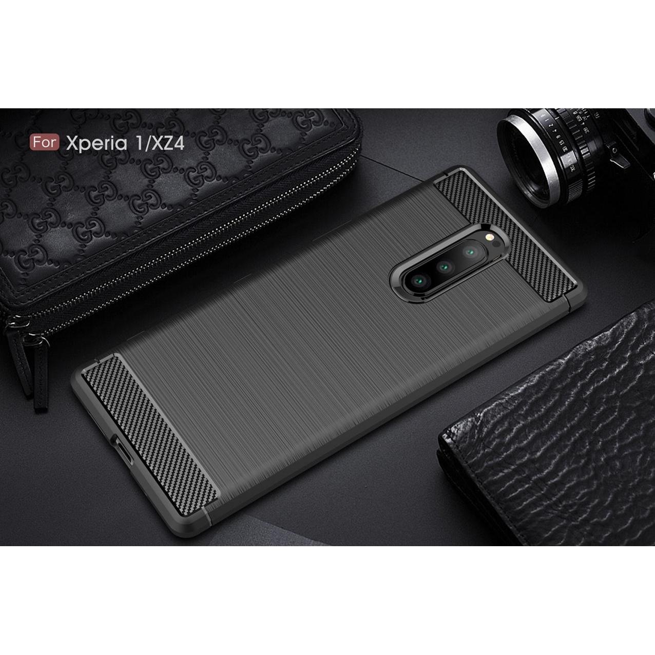Thumbnail - Screenguard Sony Xperia 1 Hülle Carbon Brushed Soft TPU (Sony Xperia 1), Smartphone Hülle, Schwarz