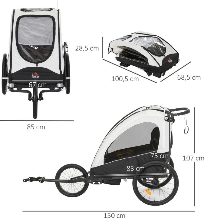 Produktbild Homcom 2 in 1 Fahrradanhänger für 2 Kinder
