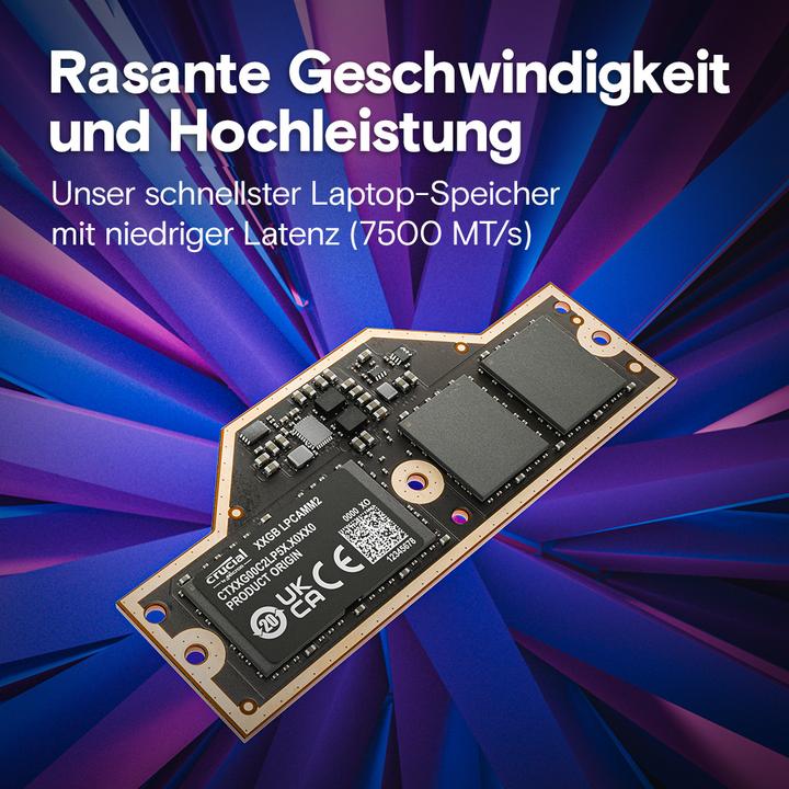 Produktbild Crucial LPCAMM2 LPDDR5X 32GB Memory (1 x 32GB, 3750 MHz, LPDDR5X-RAM, LPCAMM2)