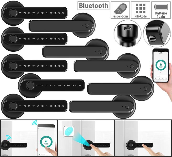 Produktbild VisorTech Sicherheits-Türbeschläge mit Fingerabdruck-Scanner, PIN & App, 5er Set (Türgriff)