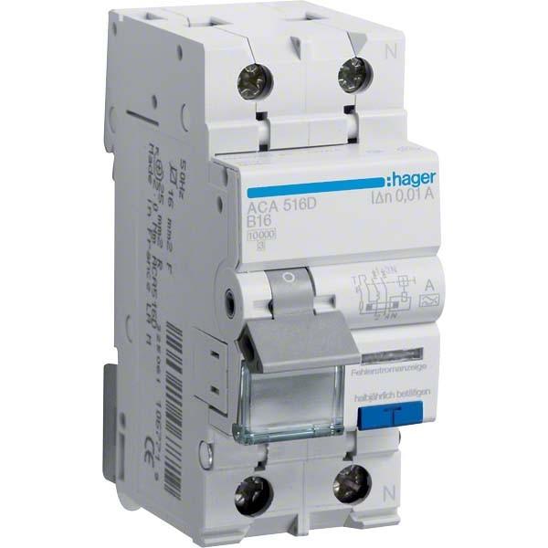Hager, Schutzschalter, HAG ACA516D FI-LS 1P+N 10kA B-16A 10mA A